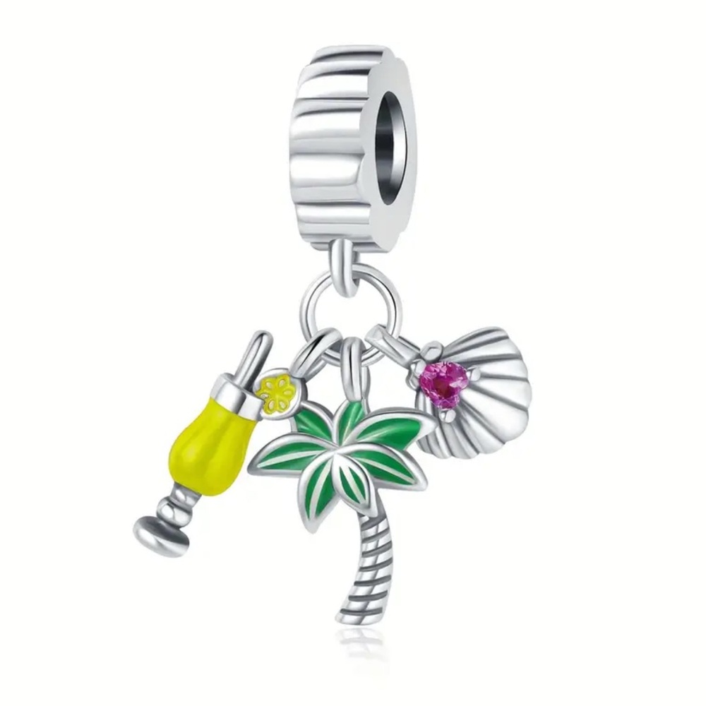 Silver Charm with Palm Tree and Cocktail